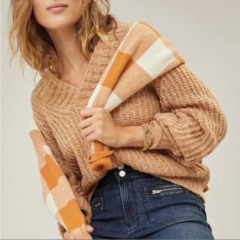 Anthropologie Honore Chunky Knit Wool Alpaca Blend Sweater Honey Tan Women Small